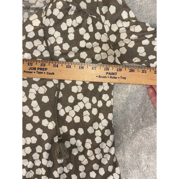 boden lyocell wool blouse tan white print soft tassel peasant sleeve - Picture 9 of 11